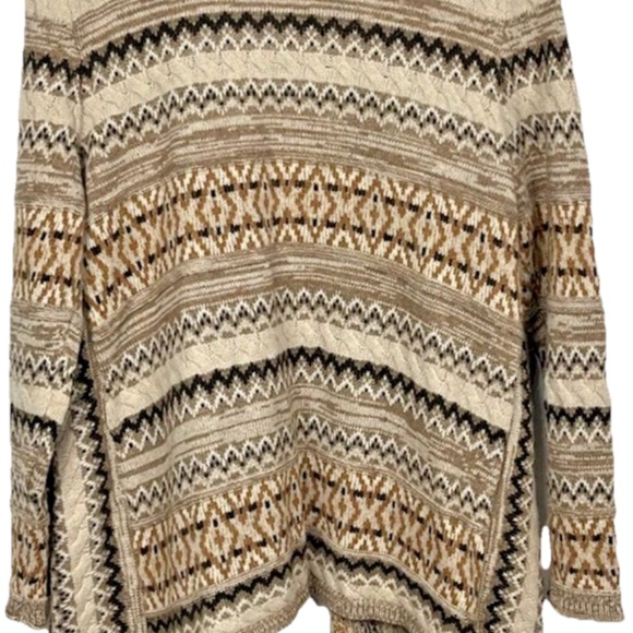 J. Jill Womens Waterfall  Cardigan L Brown Tan Cream Pockets Aztec Wool EUC 2X - Picture 3 of 5